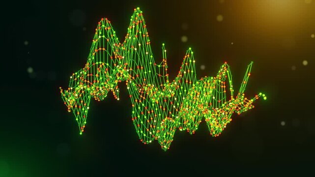 Dynamic Costa Rica map animation built from interconnected neural nodes and flowing digital links over a green yellow orange bokeh background, representing AI and digital transformation.