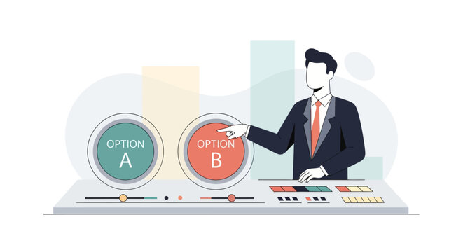 Businessman choosing between two options.