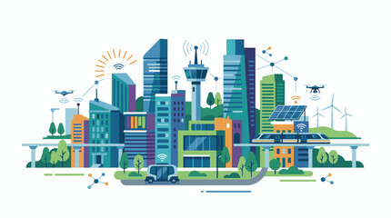 Obraz premium Futuristic cityscape with drones autonomous vehicles and high-speed transport