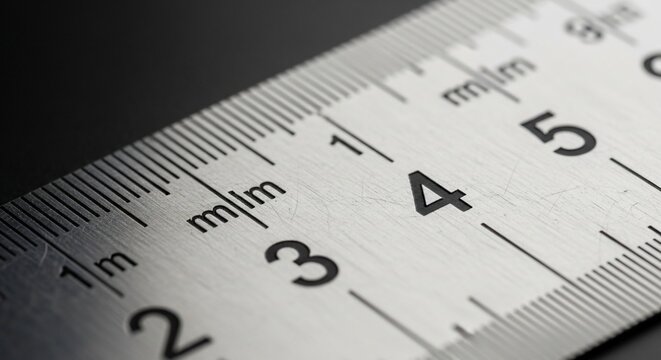 Close-up of metal ruler with measurement markings on surface