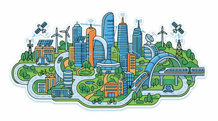 Fototapeta premium Futuristic city with sustainable transport green spaces and connected technology