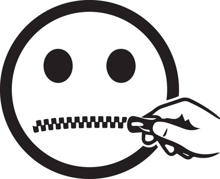 Hand zipping closed a smiley face mouth icon Vector, illustration