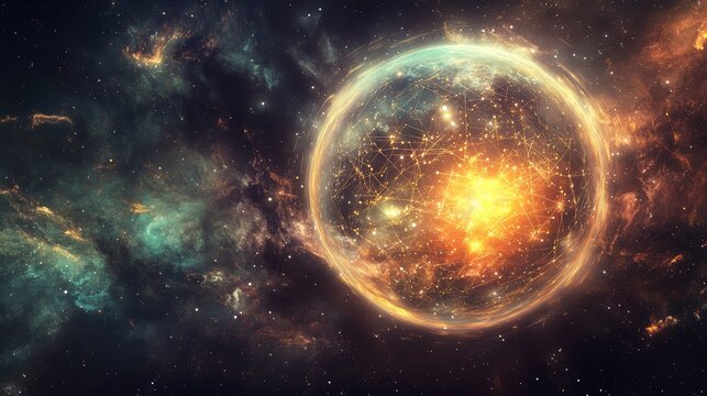 Glowing orb exploding in vibrant nebula.