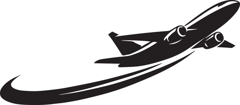 Black silhouette of a passenger airplane taking off Vector, illustration