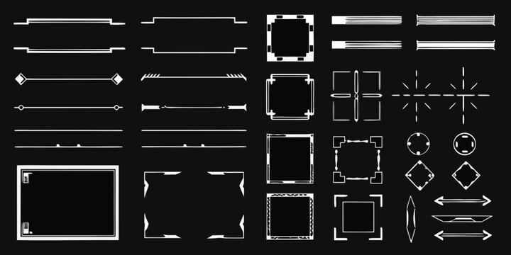 Geometric White Lines And Frames On Black Background Vector Illustration