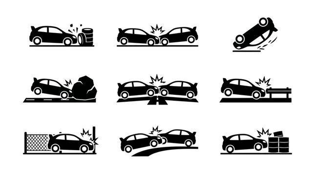 Car Crash Icons Collision Symbols.