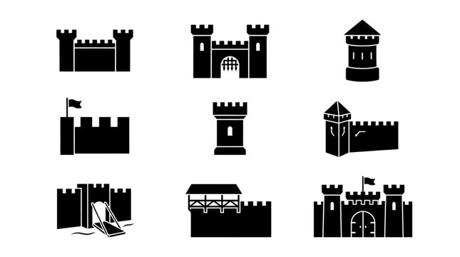 Black silhouettes of medieval castles.