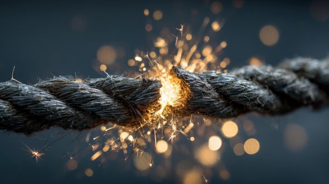 Macro Shot of a Frayed Rope Snapping Under Extreme Tension with Sparks