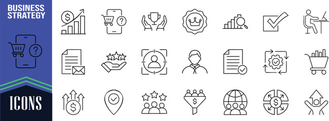 Business strategy and marketing vector icons. chart icon set, cart icon set, customer icon set © Liza