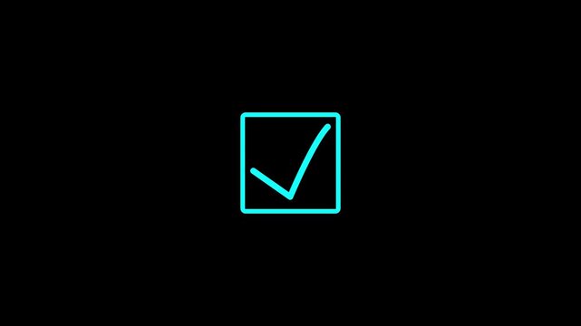 Simple Outline Check Mark Inside Square on Black Background checkbox tick.4k video.