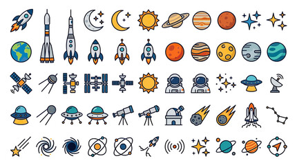 Cosmic Icons: Space Exploration, Planets, Rockets, Astronauts, and Stars © udin