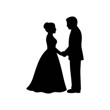 Silhouette of couple holding hands.