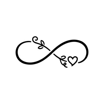 Infinity symbol with heart and leaf.