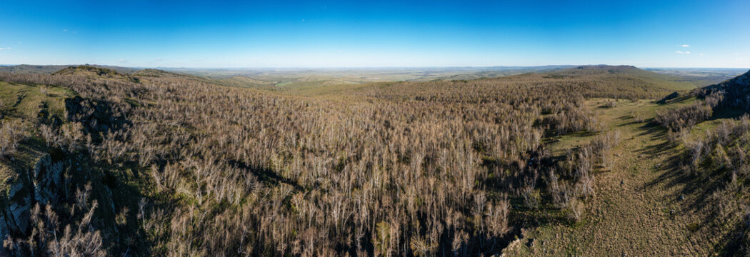 Southern Urals in spring: Irendyk ridge. Aerial view.