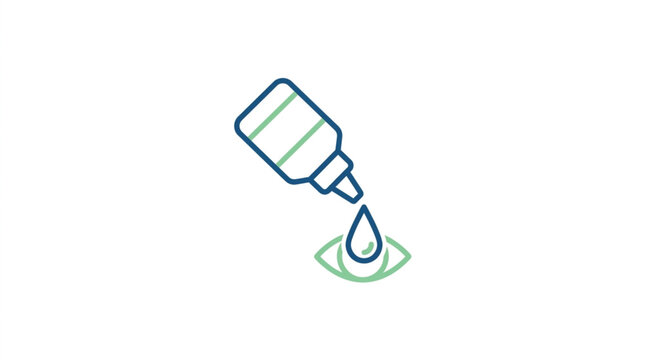 Eye drop bottle dispensing liquid onto a stylized eye icon.