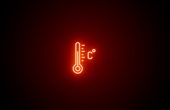 Neon glowing Thermometer Icon on black background. Temperature measurement icon. Thermometer icon sign symbol