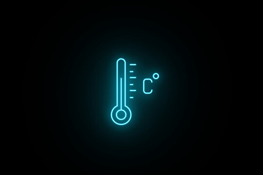 Neon glowing Thermometer Icon on black background. Temperature measurement icon. Thermometer icon sign symbol