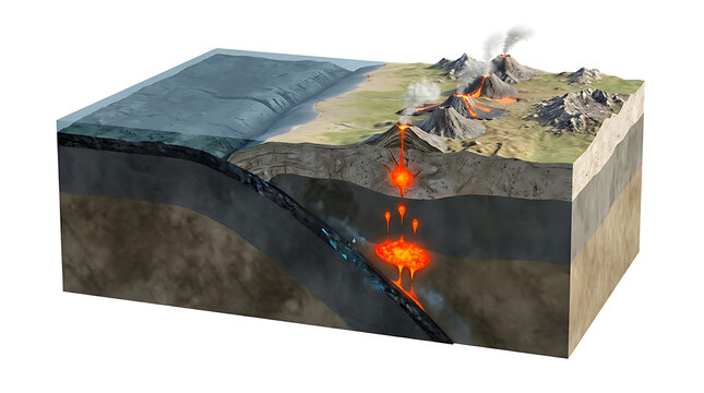 Cross Section of Geological Subduction Zone Process Isolated on White Background