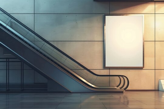 Banner architecture staircase escalator.
