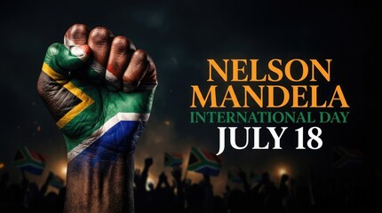 Clenched fist painted in South Africa flag colors for Nelson Mandela International Day freedom tribute artwork