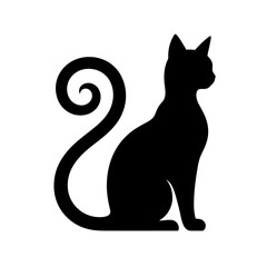 Black cat silhouette, feline icon, pet symbol, animal shape isolated on White Background © sejon