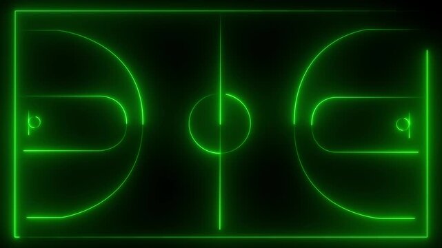Neon Basketball Court with Glowing Green Lines - Futuristic Cyberpunk Top View Sports Background