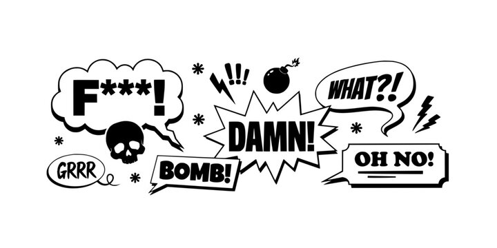 Speech Bubbles with Profanity and Exclamations in Comic Style Featuring Exclamation, Illustration, Vector with Graphic and Design