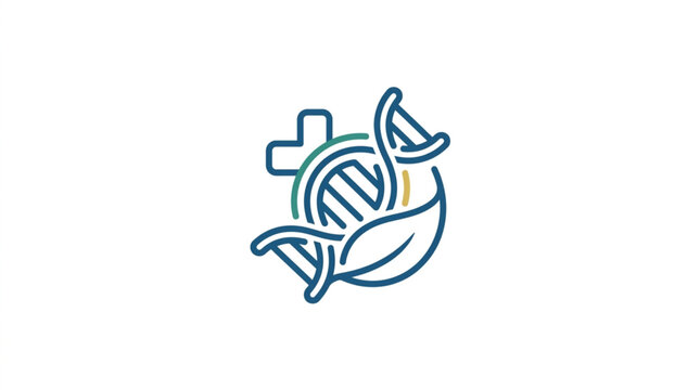DNA helix with leaf and medical cross symbol.