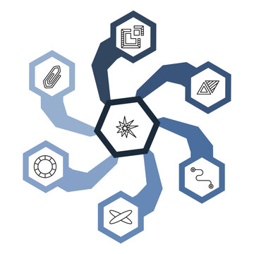 outline geometry icons set - segment, attach, triangles couple, explode. editable vector for web and mobile ui
