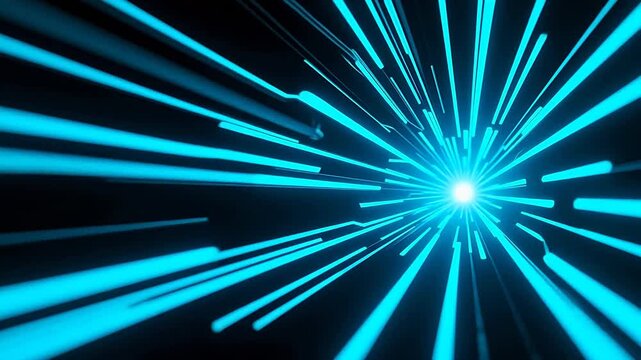 Bright blue beams converging in dark space