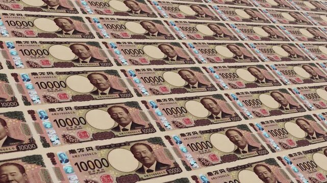 Lots of Japanese yen banknotes. 4k looped video. Smoothly moving Yen banknotes. 10000 Yen Money flying around Animation.  Falling Money Green Screen Animation &mdash; Cash Rain Effect Video