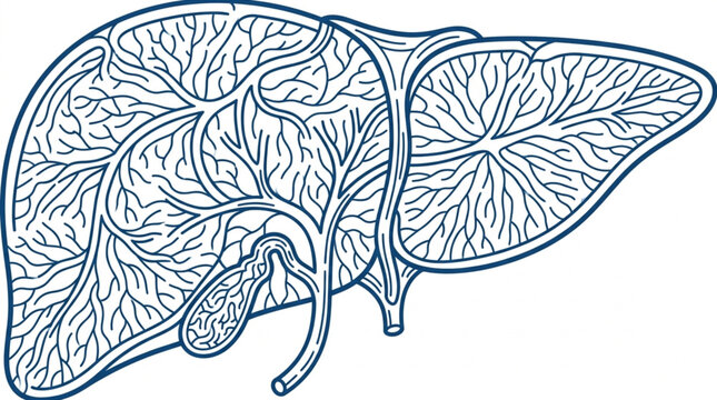 Detailed anatomical illustration of the human liver and gallbladder.