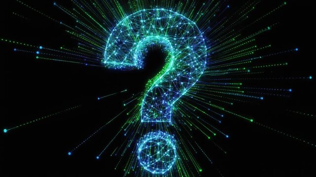 ノードとデジタルラインで形成されたクエスチョンマーク DXやデータ解析のコンセプト