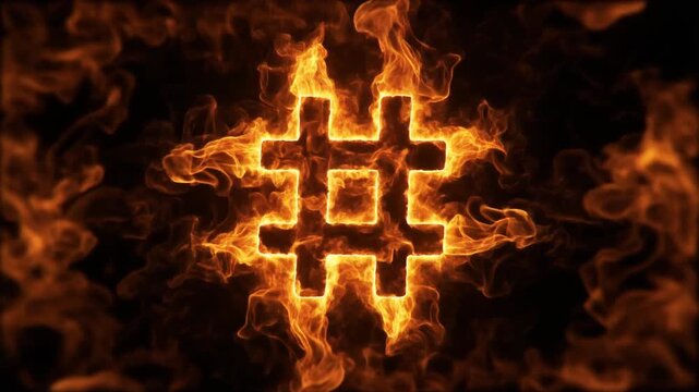 暗闇で激しく爆発する炎のハッシュタグ記号 SNSの炎上やトレンドコンセプト