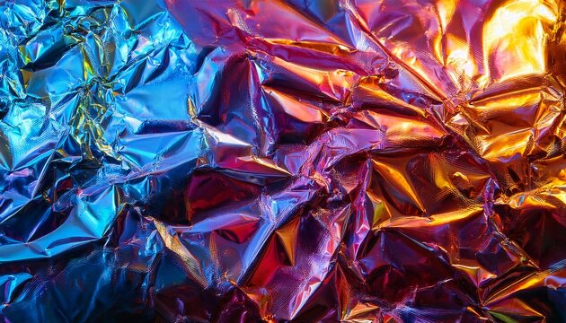 Papel Arrugado Tornasol Brillante Y Resplandeciente Colorido En Tonos Fuertes Vibrantes Y Llamativos Para Fondo O Diseno Colores Psicodelicos Abstractos Reflejantes
