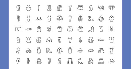 outline clothes icons set - chi pants, bucket bag, cor, trouser. editable vector for web and mobile ui © IconArt