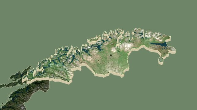 Former Troms og Finnmark county, Norway, 2020-2023 borders extrusion on map