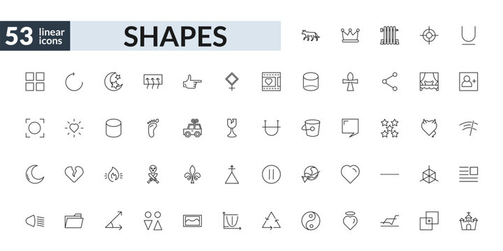 outline shapes icons set - jackal, human foot prints, fire over line, christian church. editable vector for web and mobile ui