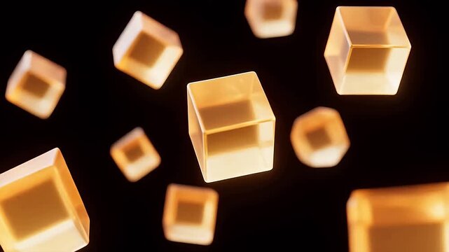 Glowing golden cubes floating in dark space