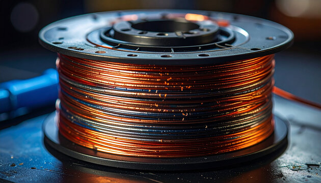 Copper wire on a spool for electrical applications