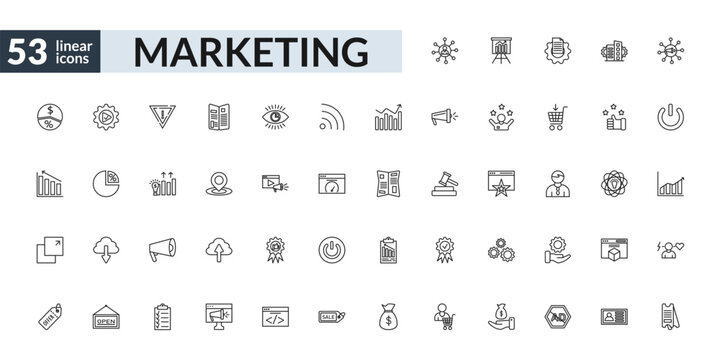 outline marketing icons set - affiliate, place, promote, eticket. editable vector for web and mobile ui