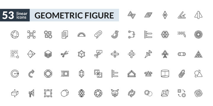 outline geometric figure icons set - joint, trim, octagon, spiral. editable vector for web and mobile ui