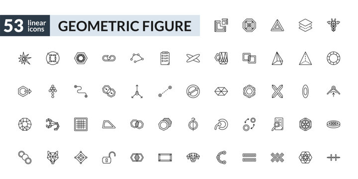 outline geometric figure icons set - segment, merge, grids, vertical alignment. editable vector for web and mobile ui