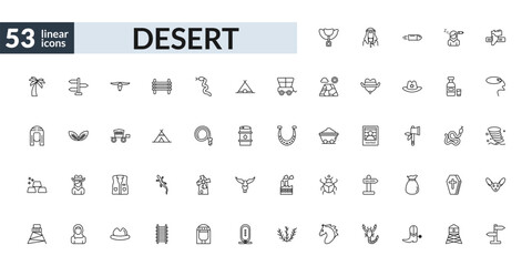 outline desert icons set - horse saddle, wigwam, cowboy vest, . editable vector for web and mobile ui © IconArt