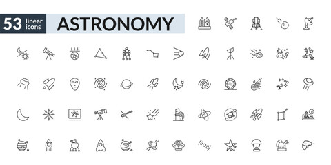 outline astronomy icons set - generator, nebula, simulator, gun blaster. editable vector for web and mobile ui © IconArt