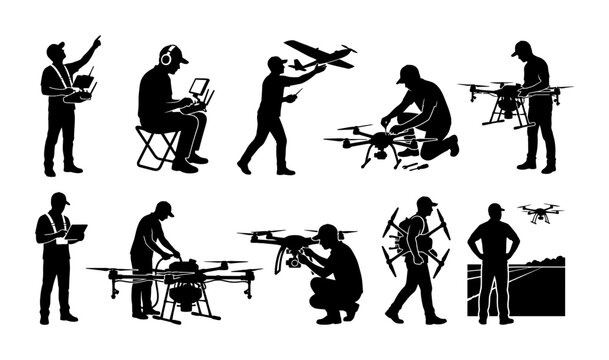 Drone Operator Silhouette Collection Set Professional Pilots
