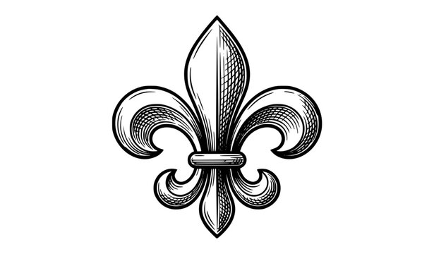 Vintage Fleur-de-Lis Engraved Vector Illustration