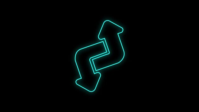 Glowing Neon sine Interlocking Double Arrow Loop Roteson Animation on Black Background