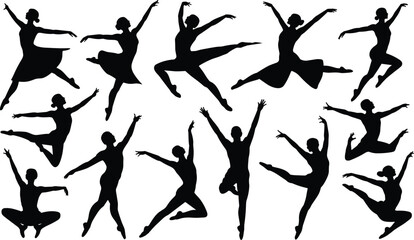 Ballet dancer silhouette vector set showing graceful poses, leaps, and pirouettes for dance and performance design © Mr Ashik02