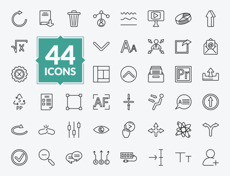 outline user interface icons set - rotate arrow, multitasking worker, metrize, crossroad. editable vector for web and mobile ui